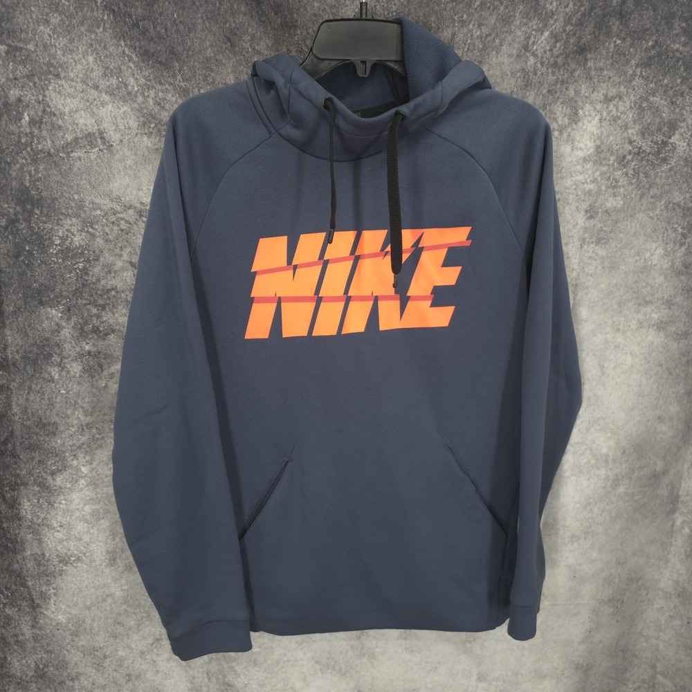Nike Hoodie Mens Small Blue Spellout Logo Statement Fleece Hooded Sweatshirt